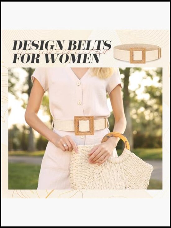 Straw Woven Elastic Waist Belt Set Bohemian Dress Braided Belt main image 6